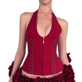 Fashionable and Sexy New Design Unique Knitted Short Sleeveless Tank Tops Hot Selling Women's Solid Color Y2K Style - Zeprah