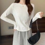 Fashionable Base Shirt Crewneck Long - sleeved Top Irregularity Long Sleeve T-shirt - Zeprah