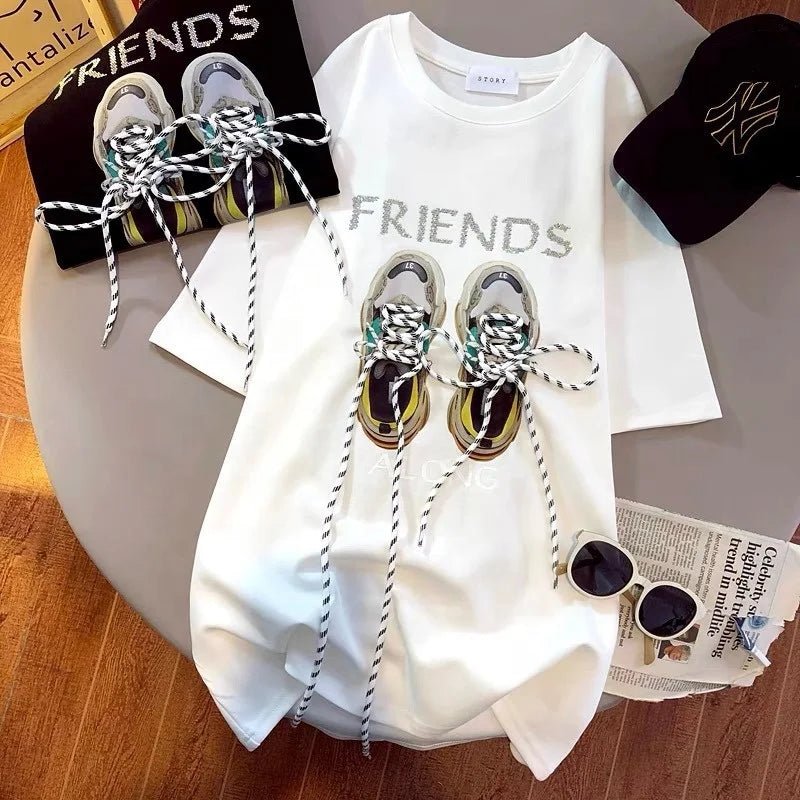 Fashionable Cotton Short Sleeve T-Shirt Women's 2025 Summer Unique Loose Large Edition Strap Shoes Half Sleeve Top - Zeprah