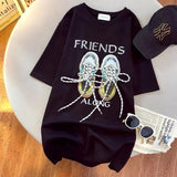 Fashionable Cotton Short Sleeve T-Shirt Women's 2025 Summer Unique Loose Large Edition Strap Shoes Half Sleeve Top - Zeprah