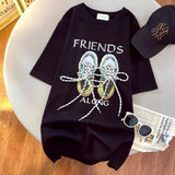 Fashionable Cotton Short Sleeve T-Shirt Women's 2025 Summer Unique Loose Large Edition Strap Shoes Half Sleeve Top - Zeprah