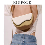 Fashionable New Handbag Design Turkish Curve Wave Contrast Color Messenger Saddle Bag Made of Material Women's New Handbag - Zeprah