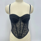 Fashionable Sequined Lace Outer - Wear Boned Top - Mesh High - End Sheer Backless Spaghetti Strap Bandeau - Zeprah