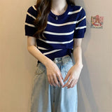 Fashionable Short - sleeved Blouse Best Sale Tops for Women Knitted Short Sleeve T-shirt - Zeprah