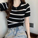 Fashionable Short - sleeved Blouse Best Sale Tops for Women Knitted Short Sleeve T-shirt - Zeprah