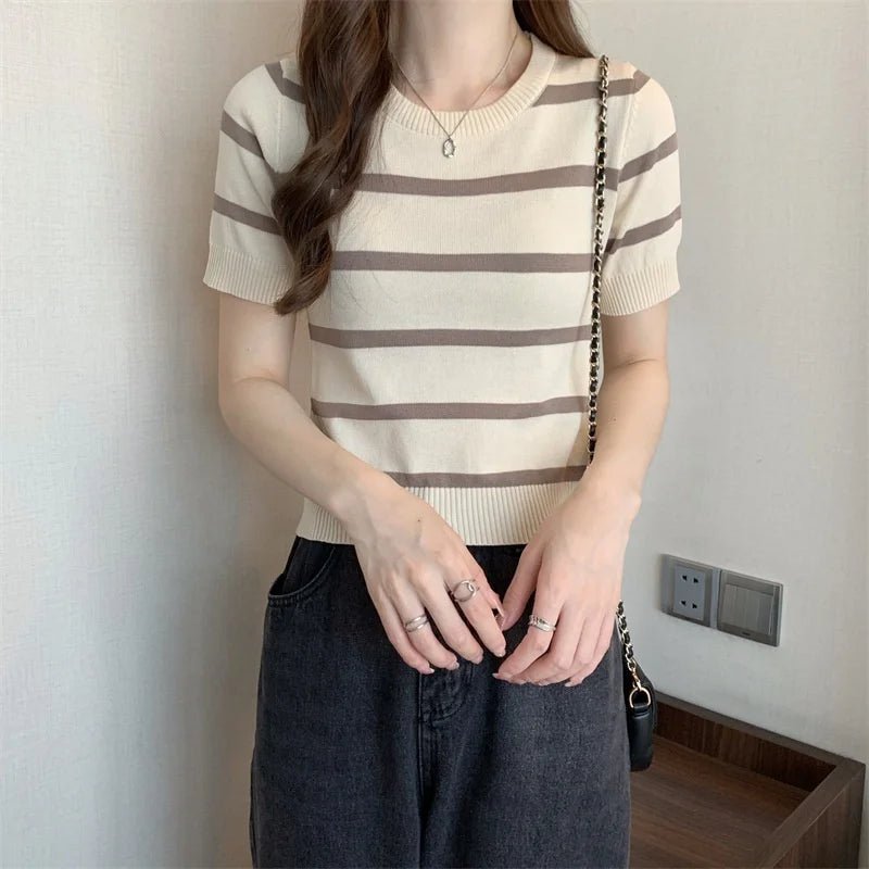 Fashionable Short - sleeved Blouse Best Sale Tops for Women Knitted Short Sleeve T-shirt - Zeprah