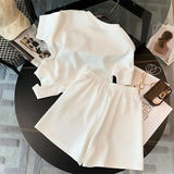 Fashionable Women's T-shirt and Shorts Set Simple Figure - hugging 2 - piece Set Classic Women's Casual Sets - Zeprah