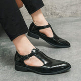 Buckle Strap Breathable Pointed Toe Red Black Formal Dress Shoes Summer Casual Handmade Sandals for Men