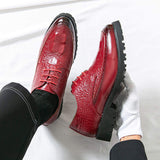 Pointed Toe Black Brown Red Color PU Pattern Lace up Quality Durable Comfortable Wedding Business Men Dress Shoes