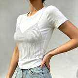 2026 Summer Women European Heavy Rhinestone T-Shirt Designer Shoulder Fit Slim Short Sleeve Top