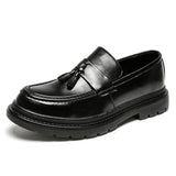 Thick Sole Height Increasing Tassels Loafers Classic Microfiber Men Dress Shoes Black Shoes