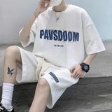 Waffle Men's Short-sleeved Top and Shorts Set Summer American Retro Sportswear Large Size Men's Casual Two-piece Suit