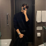 Men Half Turtleneck Knit Sweater Solid Color Loose Long Sleeve Basic Thermal Undershirt Business Casual Pullover