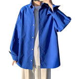 Men Solid Color Oversized Long Sleeve Shirt Casual Loose Fit Plain Button up Shirt