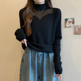 Fleece - Lined Knitted Vintage Anti - Pilling Sweater Women Autumn Winter Integrated Fleece Inner Layer Niche Design Mesh Turtleneck - Zeprah