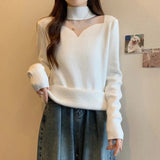 Fleece - Lined Knitted Vintage Anti - Pilling Sweater Women Autumn Winter Integrated Fleece Inner Layer Niche Design Mesh Turtleneck - Zeprah