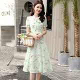 Floral Bow Lace - up Dress Fairy Summer French Niche Short - sleeved Printed Slim Women's Dress - Zeprah