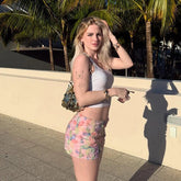 Floral Print High Waist A - Line Mini Skirt Pink Ruffle Hem Bodycon Skirt Sexy Youthful Vacation Date Skirt - Zeprah