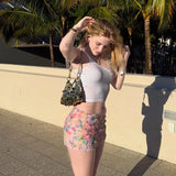 Floral Print High Waist A - Line Mini Skirt Pink Ruffle Hem Bodycon Skirt Sexy Youthful Vacation Date Skirt - Zeprah