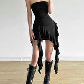 Flower Ruffle Stitching Strapless Women's Pleated Slim Irregular Spice Top - Zeprah