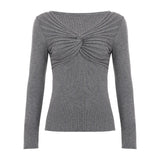 French Elegant Women's Knit Top Twist Detail Long Sleeve Blouse High - End Draped Pullover - Zeprah