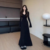 French High - end Long Women's Dress Autumn and Winter New Fashionable Tight Waist Slim - fit Hip Dress - Zeprah