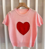 French Hollow Thin Bubble Short - sleeved Knitted Top Women's Summer New Shoulder Ice Silk Knitted Women's T-shirts - Zeprah