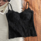 French Lace Camisole with Pad Suspender Fishbone Girl Sexy Lace Seamless Vest Push up Fishbone Bra - Zeprah