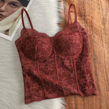 French Lace Camisole with Pad Suspender Fishbone Girl Sexy Lace Seamless Vest Push up Fishbone Bra - Zeprah