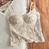 French Lace Camisole with Pad Suspender Fishbone Girl Sexy Lace Seamless Vest Push up Fishbone Bra - Zeprah