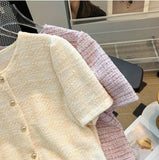 French Style Innocent - Seductive Style Short Sleeve T-shirt Women's 2025 New Summer Button T-shirt Going Out Tops for Women - Zeprah