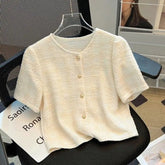 French Style Innocent - Seductive Style Short Sleeve T-shirt Women's 2025 New Summer Button T-shirt Going Out Tops for Women - Zeprah