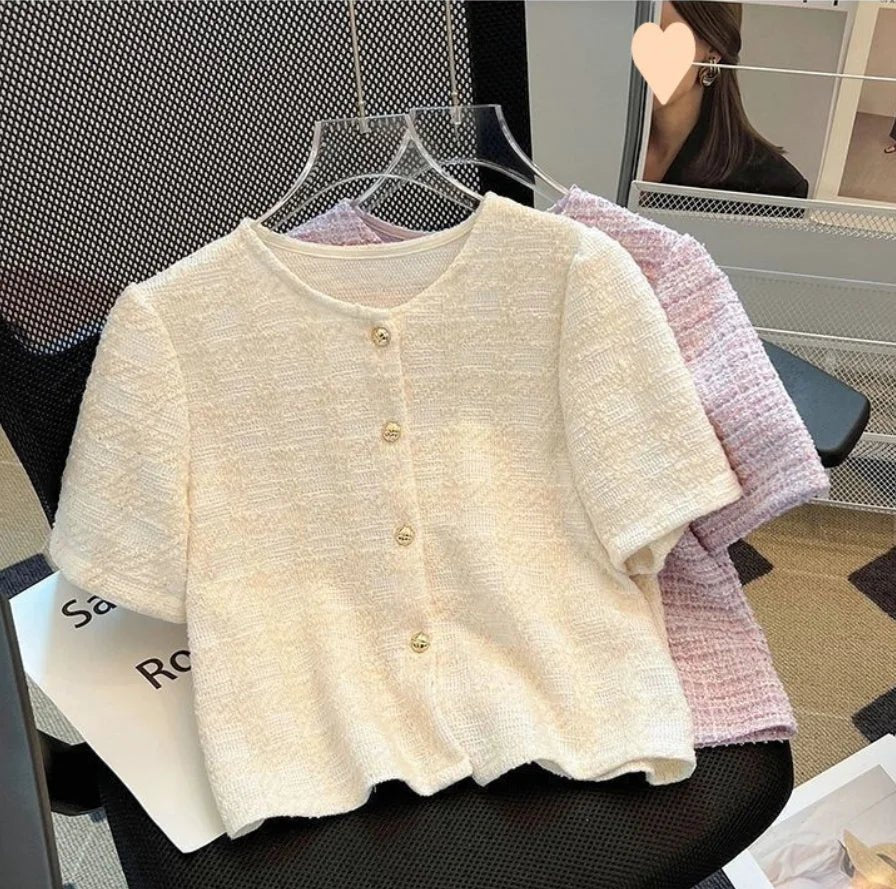 French Style Innocent - Seductive Style Short Sleeve T-shirt Women's 2025 New Summer Button T-shirt Going Out Tops for Women - Zeprah