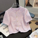French Style Innocent - Seductive Style Short Sleeve T-shirt Women's 2025 New Summer Button T-shirt Going Out Tops for Women - Zeprah
