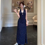 French Style Lace Neck V - Neck Floral Women's Dress Summer New Waist Design Vacation Long Dress - Zeprah