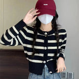 French Sweet Retro Striped Sweater Cardigan Loose Korean Style New Early Autumn Top Women's Short Sweater Coat - Zeprah