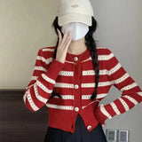 French Sweet Retro Striped Sweater Cardigan Loose Korean Style New Early Autumn Top Women's Short Sweater Coat - Zeprah
