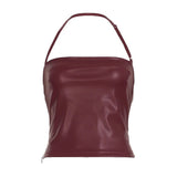 Front Women's Casual Short Halter Top Red Breathable Eco - Friendly Sleeveless Cami Sexy Clubwear Vest - Zeprah