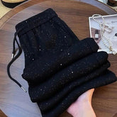 Full of Stars Hot Drill Ice Silk Wide Leg Pants Women Summer High - waisted Straight Leg Casual Wholesale Sweatpants - Zeprah