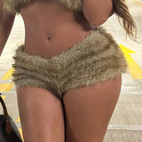 Fuzzy Low Rise Regular Fit Breathable Fur Women's Sexy Plush Mini Shorts Structured Tailored Hot Girl Clubwear - Zeprah