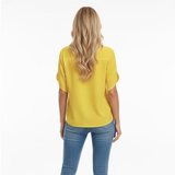 V-Neck Split Sleeve Blouse - Women’s Blouse – Mandarin Collar V-Neck Top with Split Cap Sleeves
