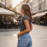 HOT Solid Color Slim Crop Tops Women's T-Shirt , O-Neck Short Sleeve Casual Ladies Top , Regular Fit Knitted Summer Basic