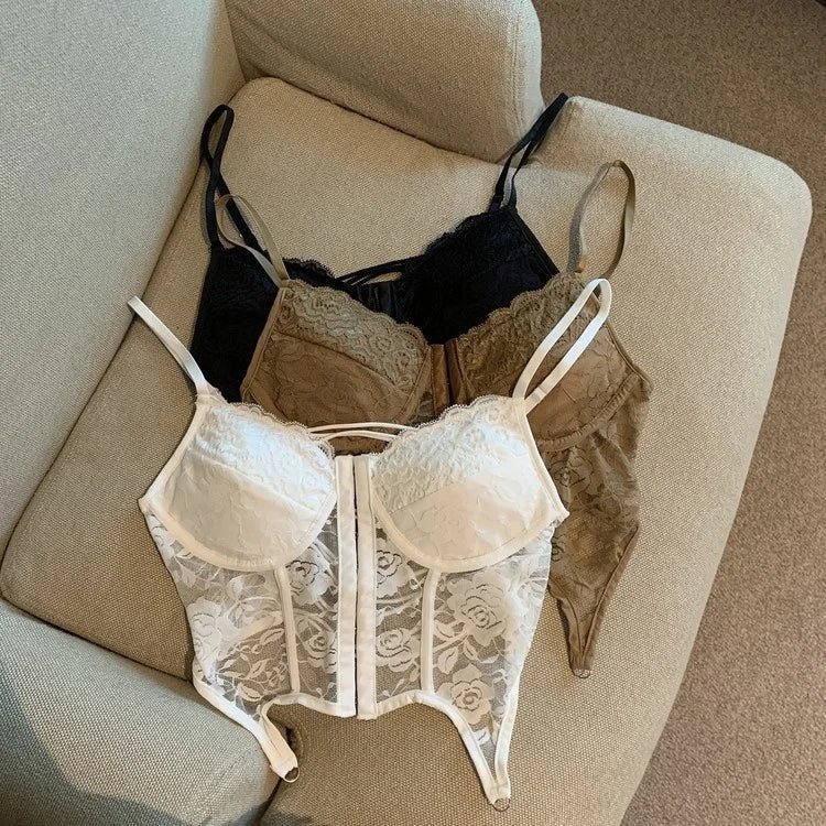 Girl Erogenous Chest Pad Sling Beautiful Back Short Sexy Women's tank Top Female Summer Slim Lace Camsole - Zeprah