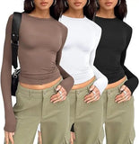 Going Out Fall Fashion Underscrubs Layer Slim Fit Y2K Tops Long Sleeve Shirts Basic Crop Tops - Zeprah