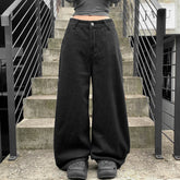 Gothic Loose Baggy Denim Jeans with Contrast Print Low Rise Wide Leg Breathable Button & Zippers Eco - Friendly Factory Direct - Zeprah