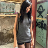 Grey Slim Fit O - Neck Long Women's Tank Tops Patchwork Crocheted Spandex/Polyester Woolen Casual Outdoor High Street Eco - Friendly - Zeprah