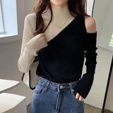 Half High Collar Base Shirt Slim - fit Knitted Bottoms Soft Long Sleeve Short Top - Zeprah