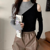 Half High Collar Base Shirt Slim - fit Knitted Bottoms Soft Long Sleeve Short Top - Zeprah
