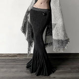 Halloween Dark Fashion Eco - Friendly 100% Polyester Women's Floor - Length Solid Color Pleated Dropped Waist Crocheted Sexy Skirt - Zeprah