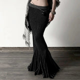 Halloween Dark Fashion Eco - Friendly 100% Polyester Women's Floor - Length Solid Color Pleated Dropped Waist Crocheted Sexy Skirt - Zeprah